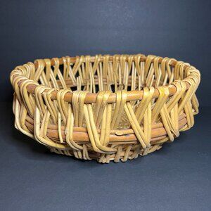 Decorative Round Wooden Woven Chunky Thick Wicker Basket Bowl 5 x 12.5"